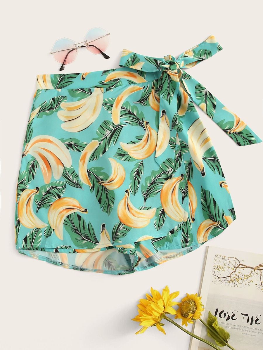 Banana Print Knot Side Skorts | SHEIN