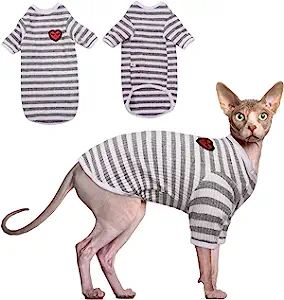 Sphynx Hairless Cats Shirt, Cornish Rex Kitten Rainbow Stripe T-Shirts with Sleeves, Breathable C... | Amazon (US)