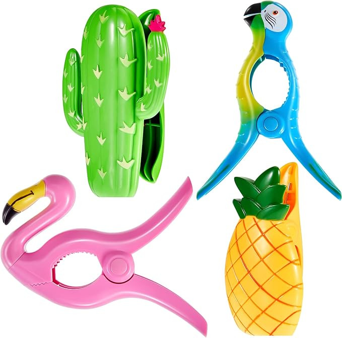 Amazon.com: 4 Pieces Cute Beach Towel Clips Flamingo Parrot Cactus Pineapple Chair Clips Plastic ... | Amazon (US)