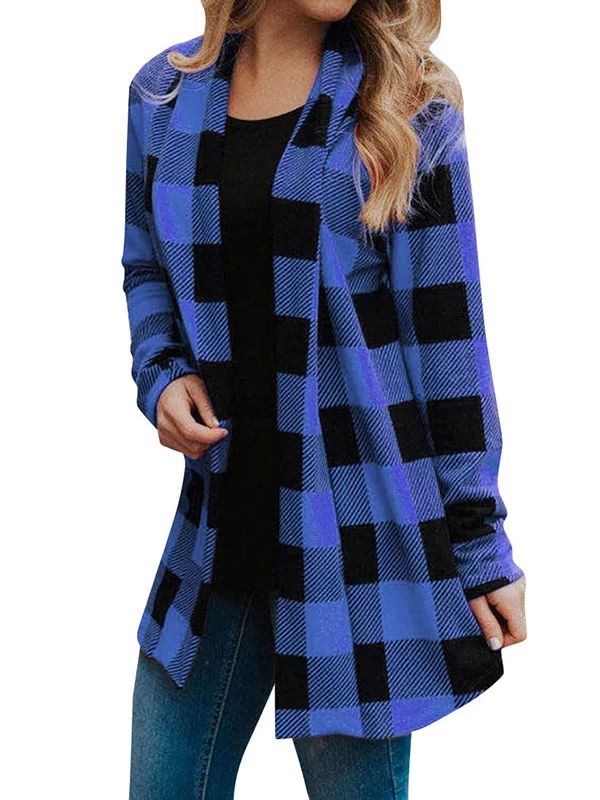 Women Colorblock Plaid Elbow Patch Long Sleeves Cardigan | Walmart (US)