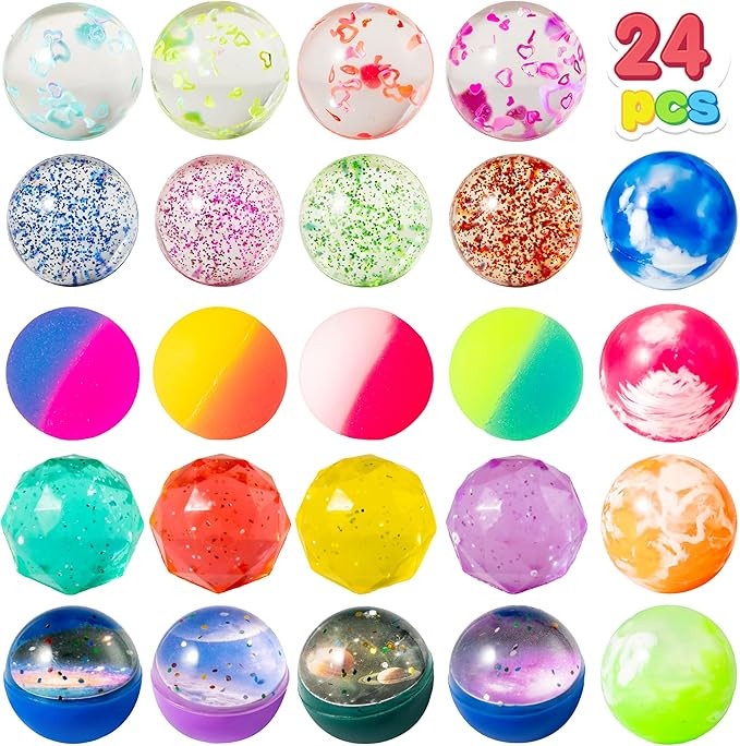 JOYIN 24 PCS Bouncy Balls, 6 Styles 32mm Assorted Bouncy Balls Bulk with Storage Bag, High Bounci... | Amazon (US)