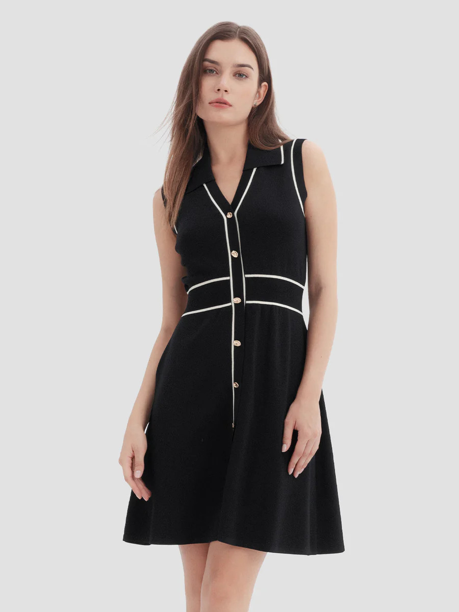 Robe en tricot sans manches à col polo | Urban Revivo