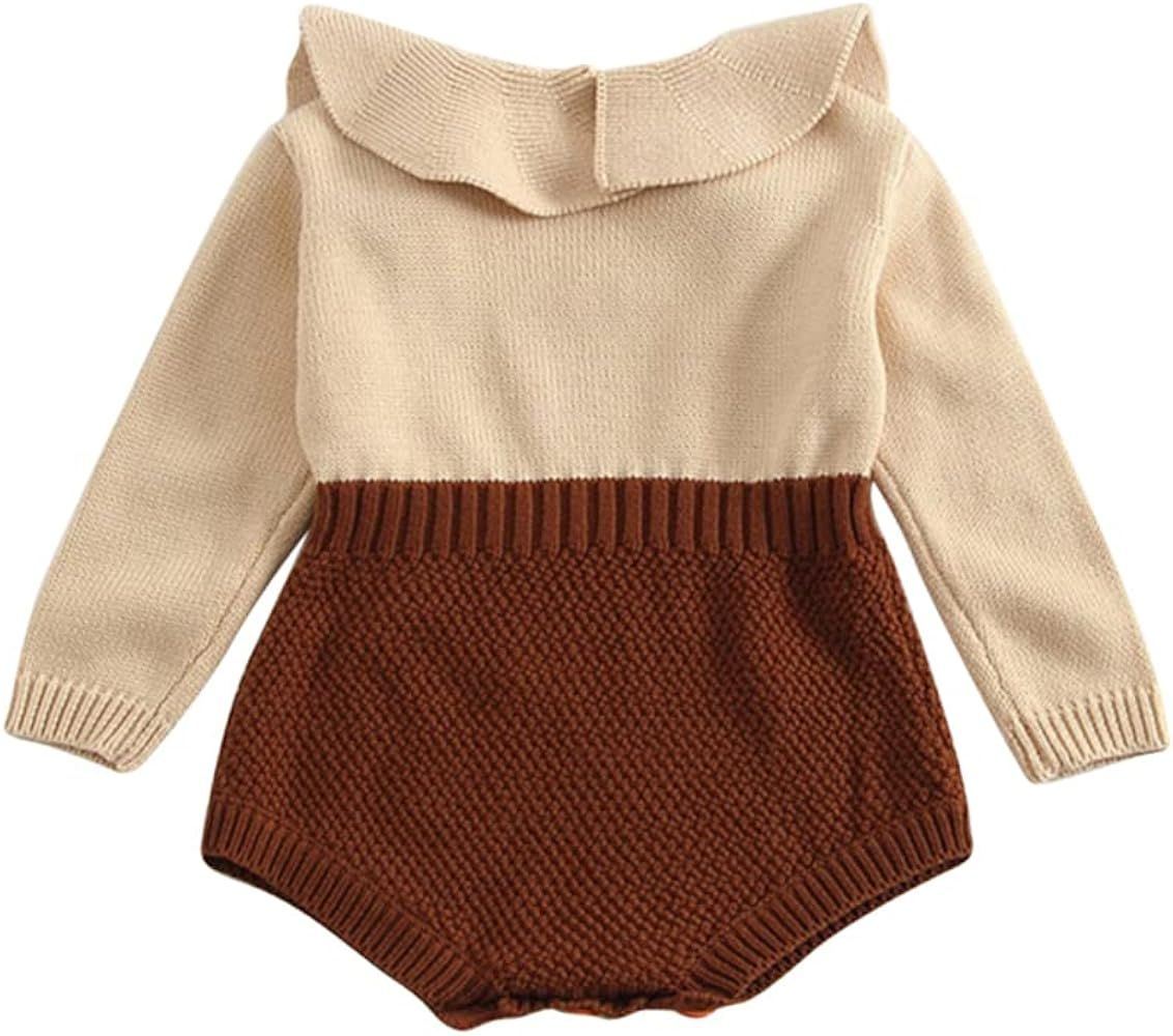 Newborn Baby Girls Sweater Romper Knit Fall Outfit Ruffles Long Sleeve Knitted Bodysuit Winter Cloth | Amazon (US)