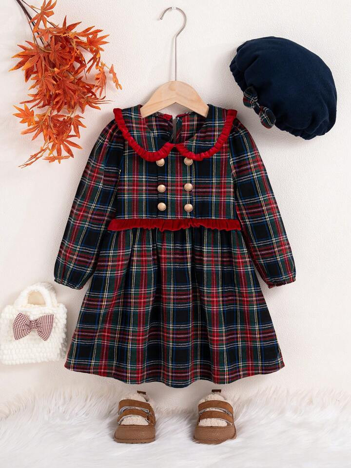 TrendsYoung Girls Plaid Peter Pan Collar Long Sleeve Dress | SHEIN