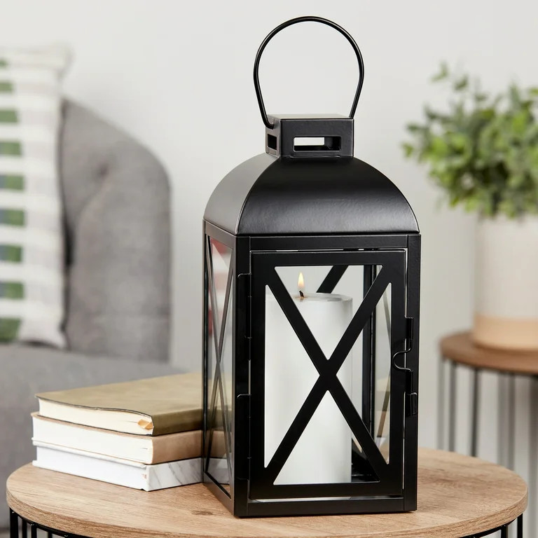 Mainstays Decorative Black Metal Pillar Candleholder Lantern, 12", Medium | Walmart (US)