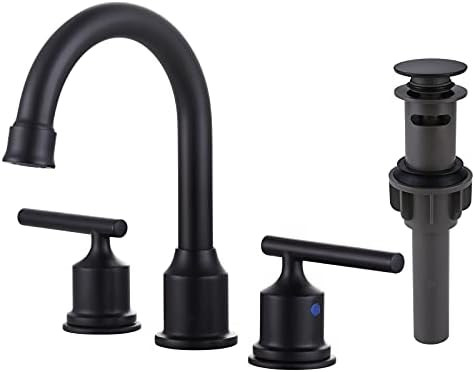 WOWOW 2 Handle Bathroom Faucet Matte Black Bathroom Sink Faucet Widespread Faucet with Pop Up Dra... | Amazon (US)