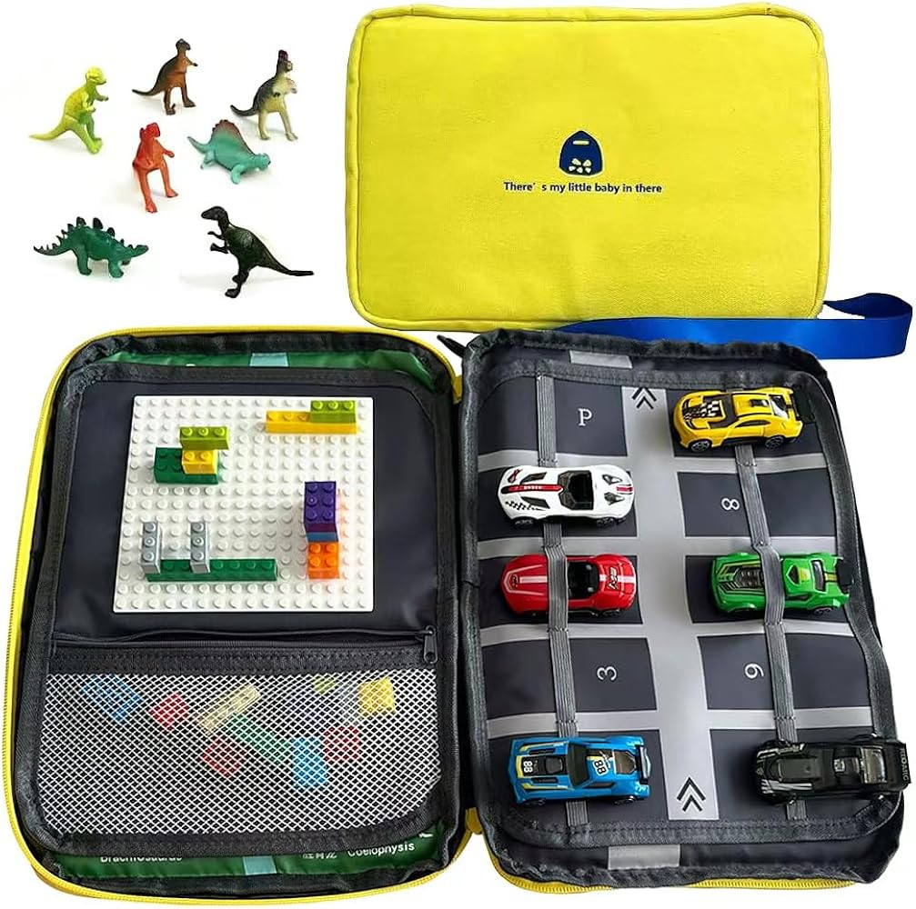 Portable Kids Play Case with Toy Cars, Dinosaur Design, Building Base Plate, and City Road Map, E... | Amazon (US)