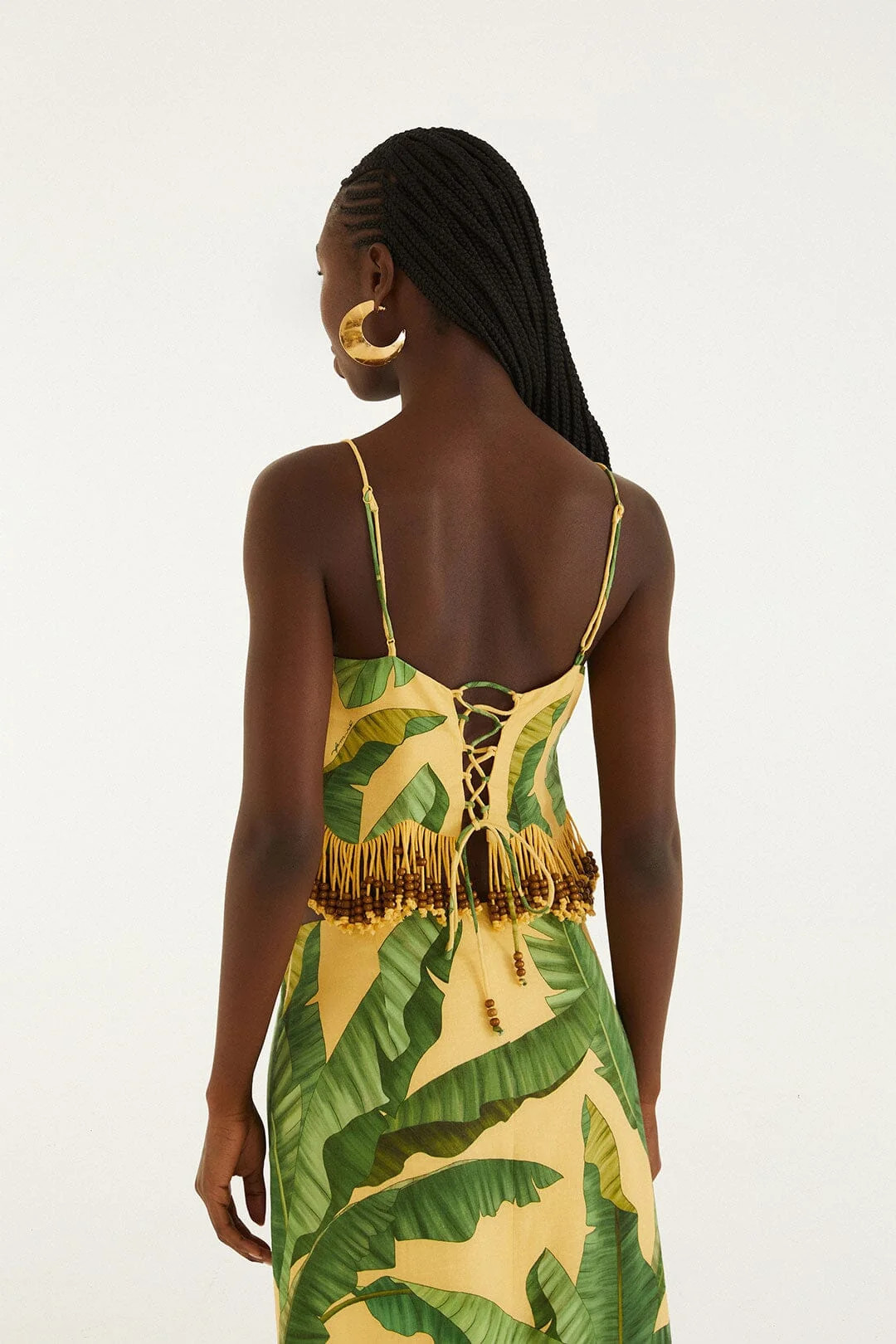 Yellow Fruit Leaves Banana Beaded Fringes Sleeveless Top | FARM Rio | FarmRio (US)