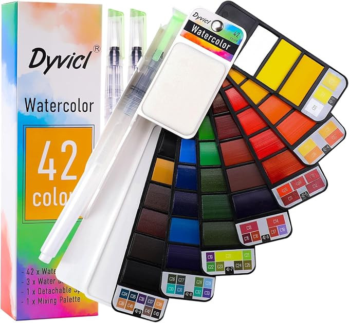Dyvicl Watercolor Paint Set, 42 Assorted Colors Foldable Travel Watercolor Set with Brushes, Wate... | Amazon (US)