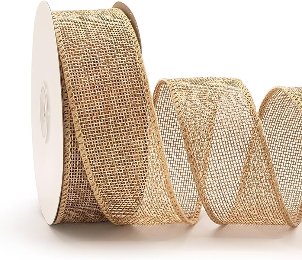 Burlap Ribbon 1-1/2 Inch, 1.5 in Wired Ribbon with Iron Wire Edge for Big Bow, Wreath, Tree, Outd... | Amazon (US)