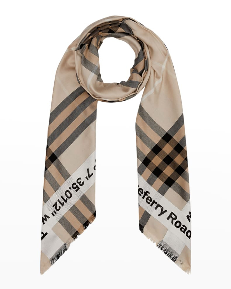 Burberry Giant Check & Coordinates Silk-Wool Scarf | Neiman Marcus