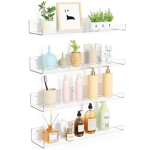 upsimples 4 Pack Acrylic Shelves for Wall Storage, 15" Floating Bookshelves for Kids, Display She... | Amazon (US)