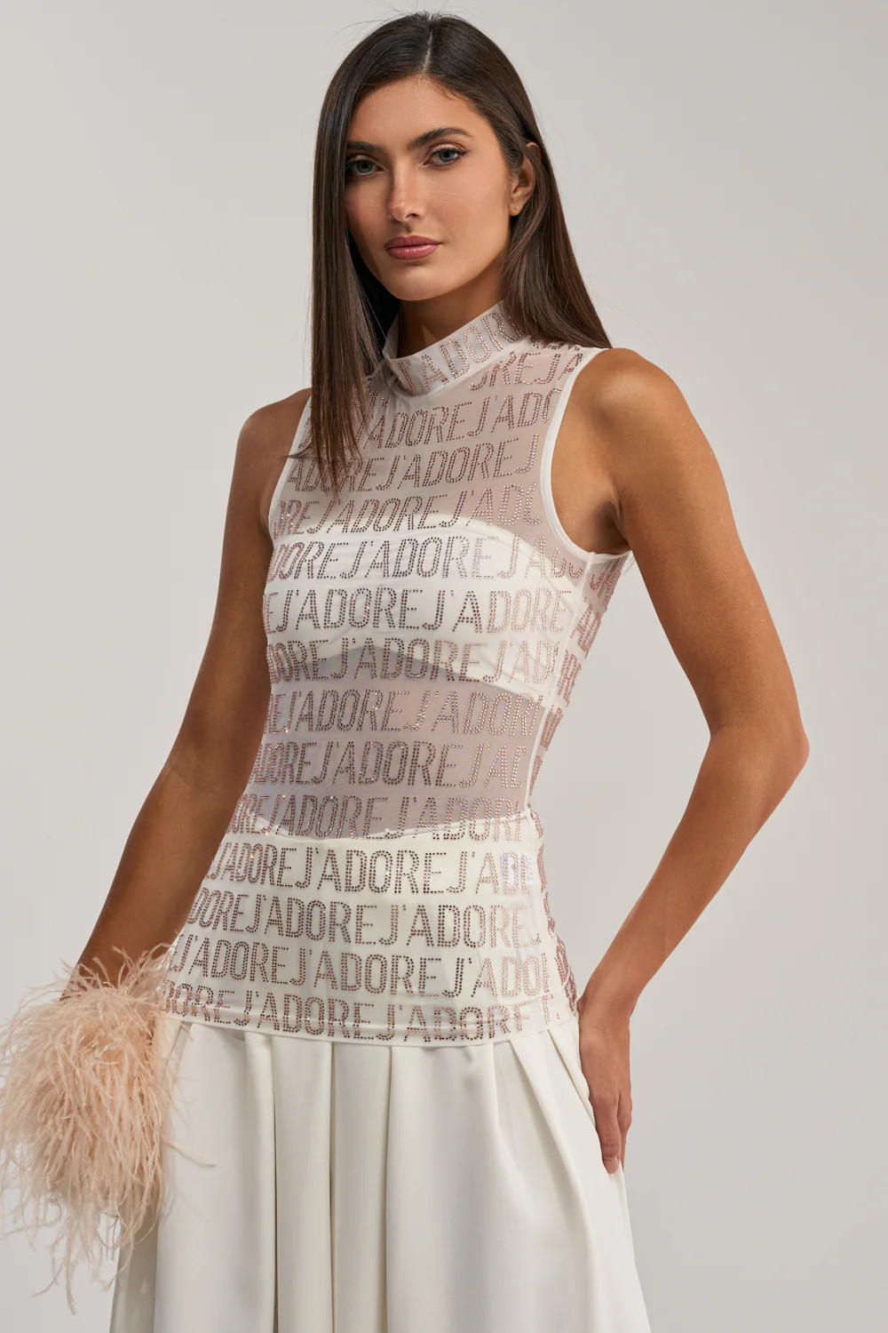 J'ADORE EMBELLISHED MESH TOP IN WHITE | AKIRA