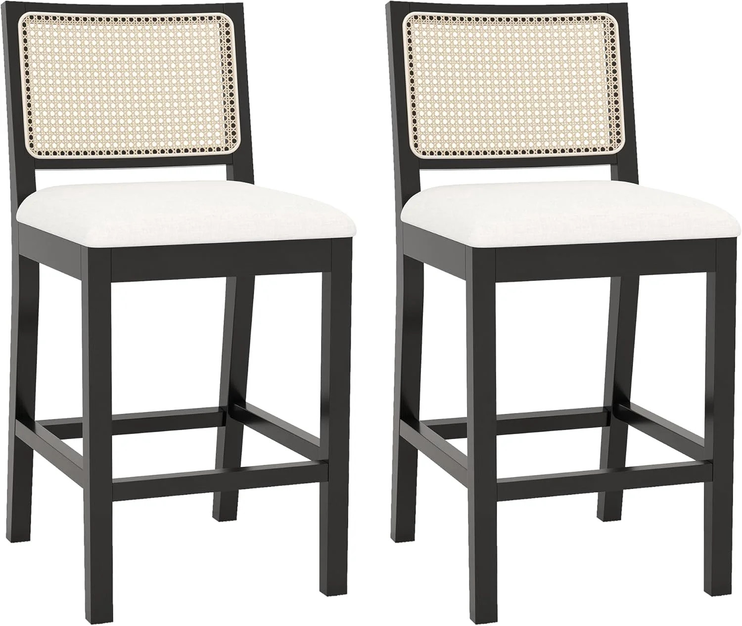 Westice Rattan Bar Stools Set of 2, 26" Farmhouse Counter Height Stools with Cane Back and Wood F... | Walmart (US)