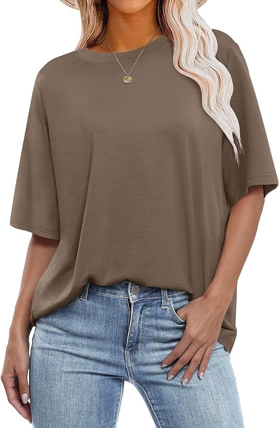 ANRABESS Womens Oversized T Shirts Short Sleeve Crewneck Tops Casual Loose Basic Tee Shirts 2024 ... | Amazon (US)
