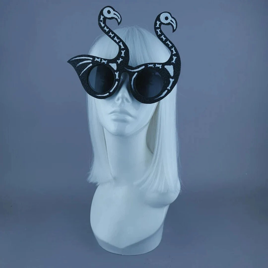 Black Glitter Skeleton Flamingo Sunglasses, Burning Man, Festival Eyewear, Hen Party, Drag Queen,... | Etsy (US)