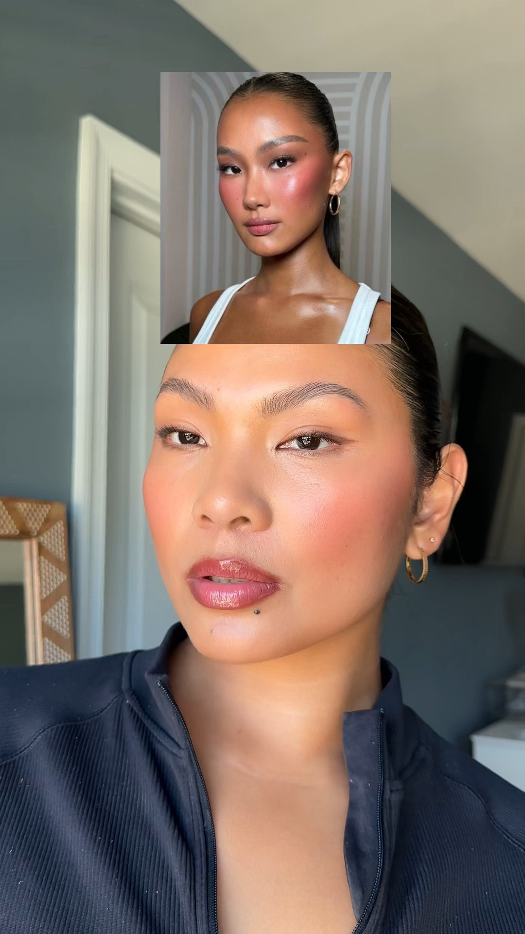 Berry makeup on medium skinton