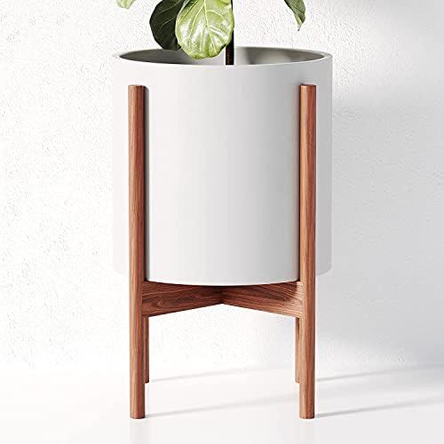 OMYSA Mid Century Plant Stand with Pot Included - White Ceramic 10 Inch Planter with Stand - Mode... | Amazon (US)