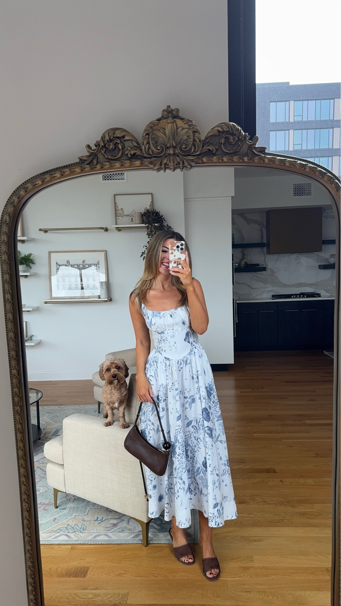 Blue and white floral midi dress event shower dress summer shower dress in my usual small/2 
Loving tan code: Emerson

#LTKStyleTip #LTKSeasonal #LTKParties
