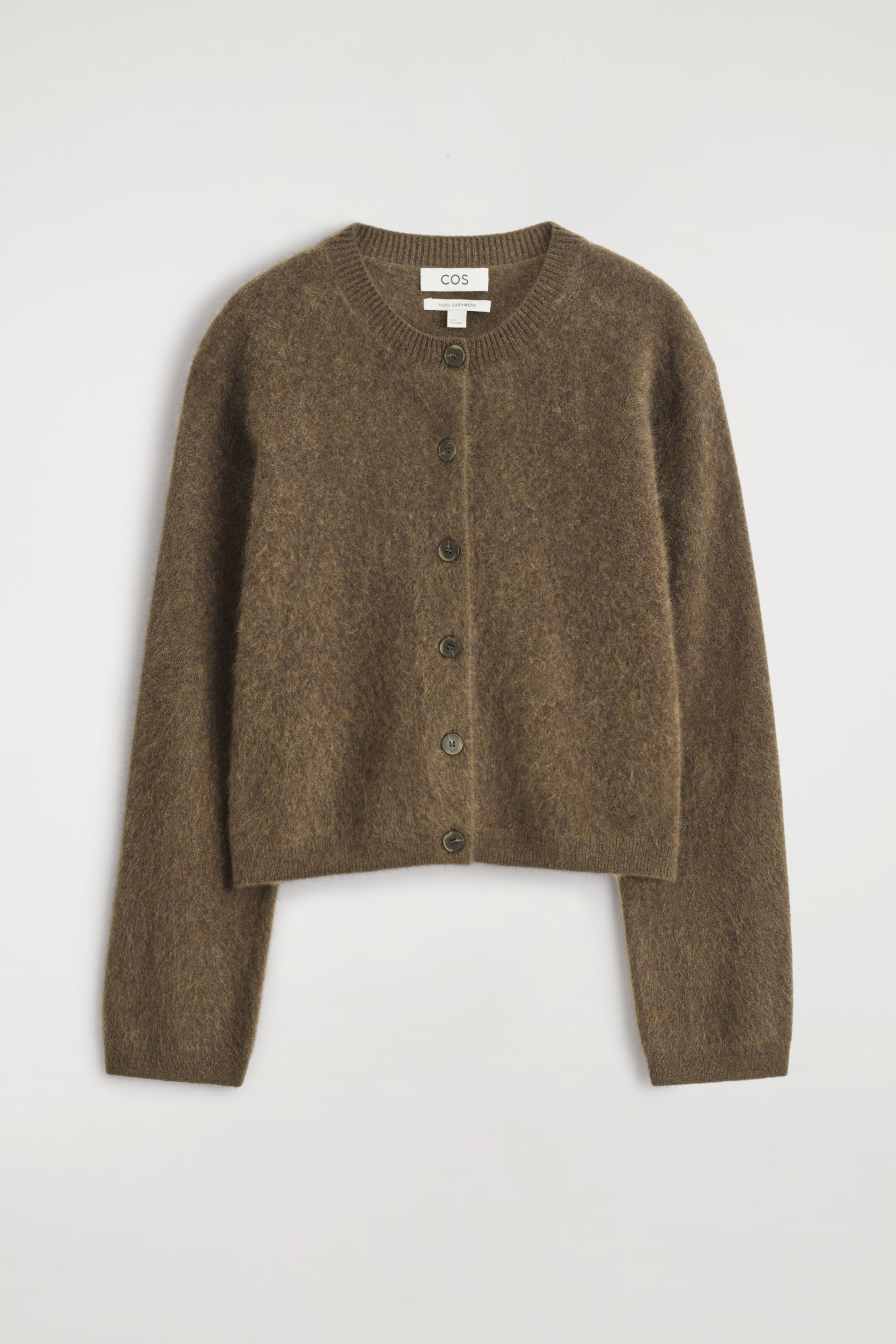 BRUSHED-CASHMERE CREW-NECK CARDIGAN - KHAKI | COS GB | COS UK
