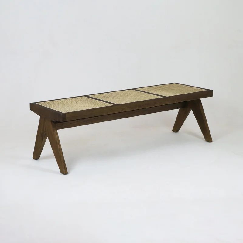 Pierre Jeanneret Solid Wood & Cane Bench | Wayfair Professional