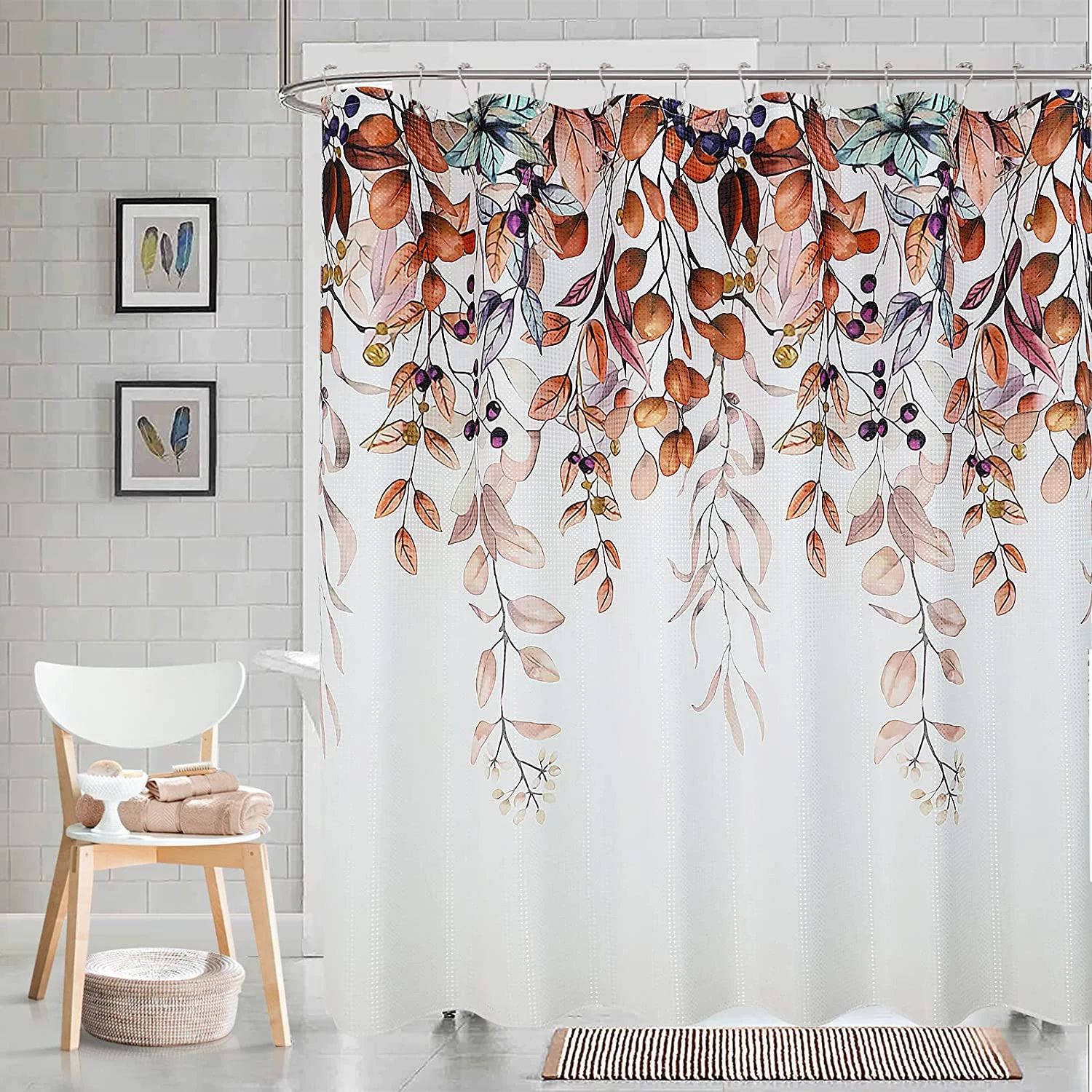 Autumn Shower Curtain Watercolor Fall Shower Curtain Thanksgiving Harvest Halloween Eucalyptus Na... | Walmart (US)