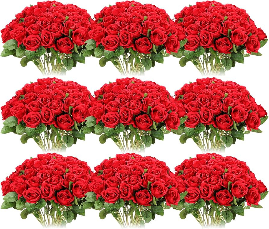 Jexine 100 Pieces Artificial Roses Flowers Bulk, Long Stem Realistic Fake Silk Roses Bouquet for ... | Amazon (US)