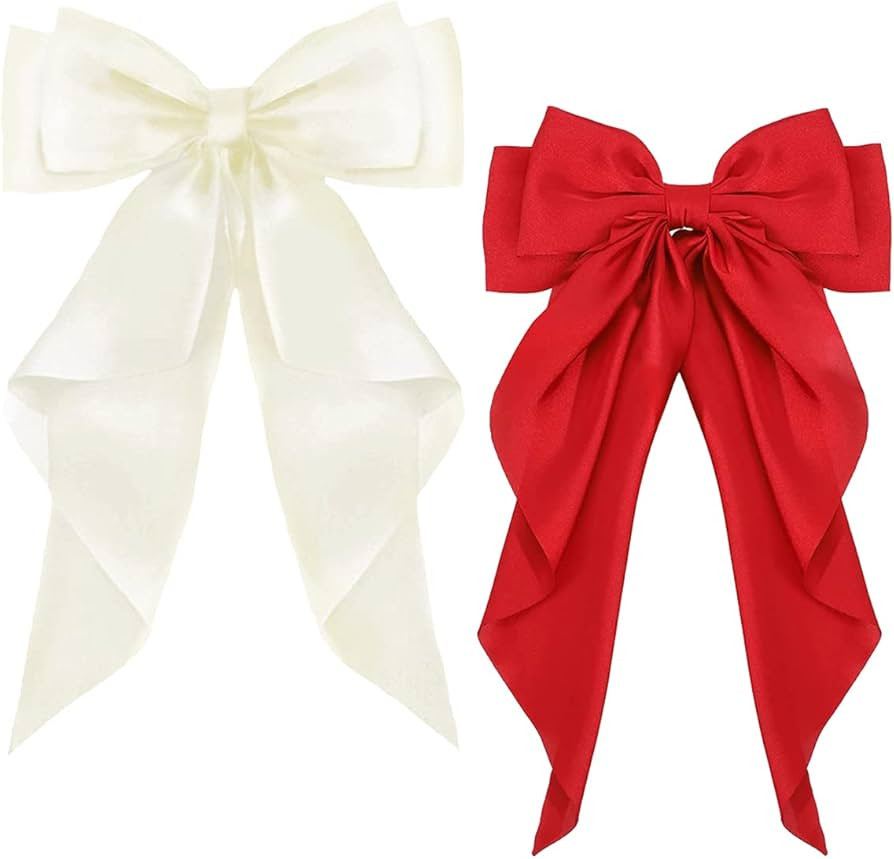 ZEVONDA Pack of 2 Big Bow Hair Clips - Solid Color Large Bowknot Hairpin Hair Clip with Long Silk... | Amazon (UK)