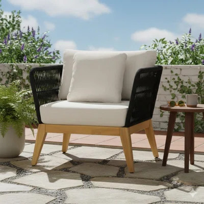 Cypress Teak Wood Outdoor Arm Chair with Black Rope Design | Wayfair North America