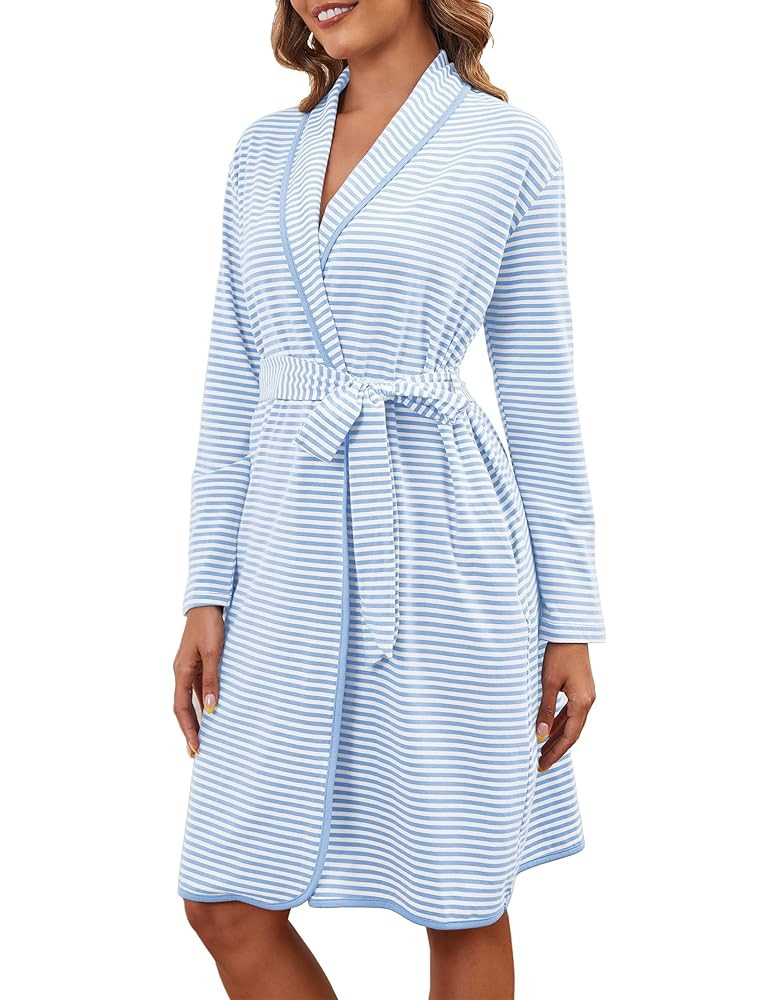 Cotton Robes for Women Striped Long Sleeve Kimono Bath Robe Lightweight House Coat Bathrobe Loung... | Amazon (US)
