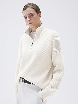 SUUKSESS Women Cashmere Oversized Quarter Zip Pullover Sweater Long Sleeve Collared Ribbed Knit J... | Amazon (US)