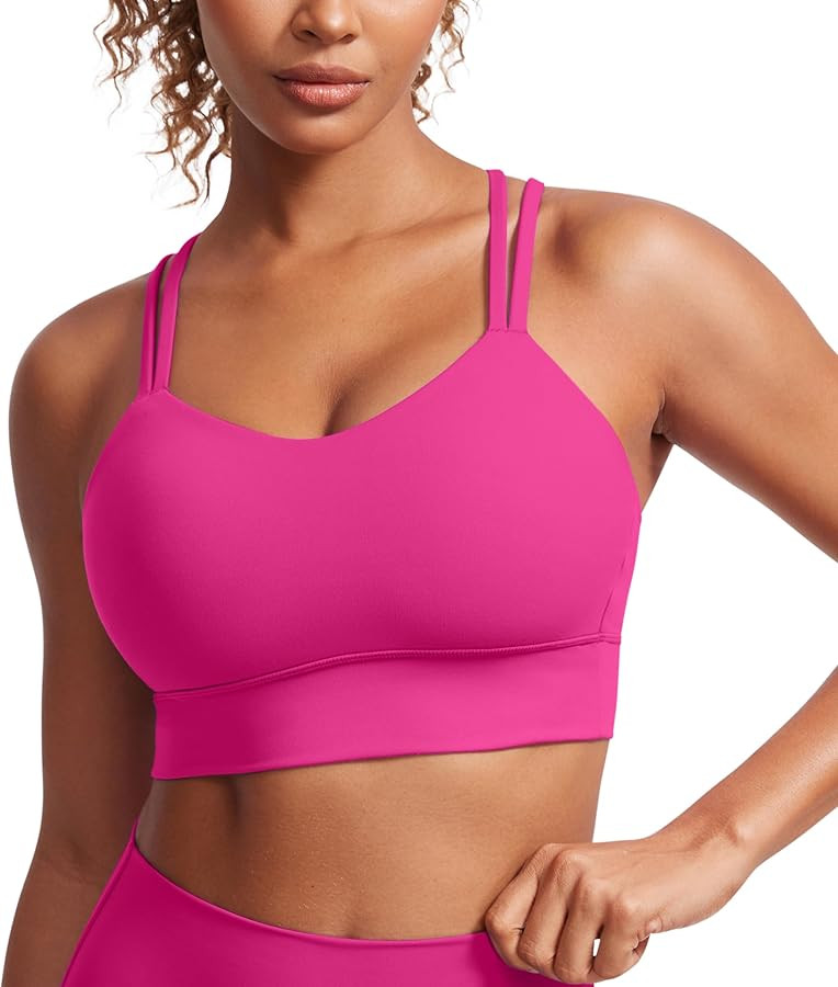 CRZ YOGA Womens Butterluxe Strappy Longline Sports Bra - Molded Cup Double Spaghetti Strap Workou... | Amazon (US)