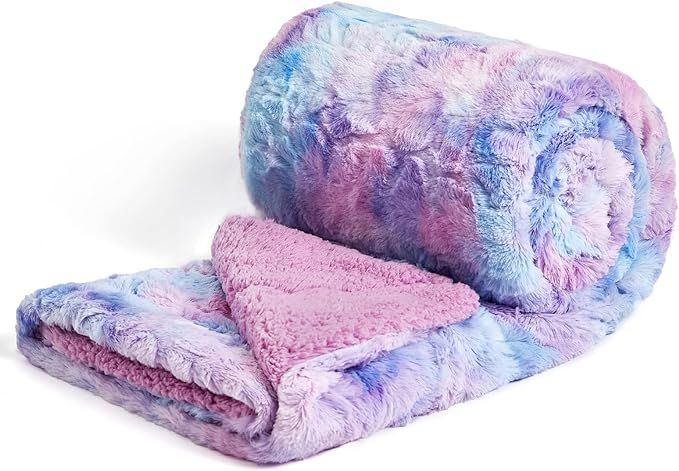 NEWCOSPLAY Super Soft Faux Fur Throw Blanket for Couch Purple Rainbow Sherpa Fuzzy Plush Warm Bla... | Amazon (US)