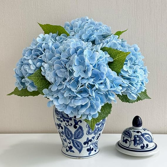 3 PCS Light Blue Artificial Hydrangea Fake Flowers 21'' Latex Lifelike Real Touch Large Bouquet H... | Amazon (US)
