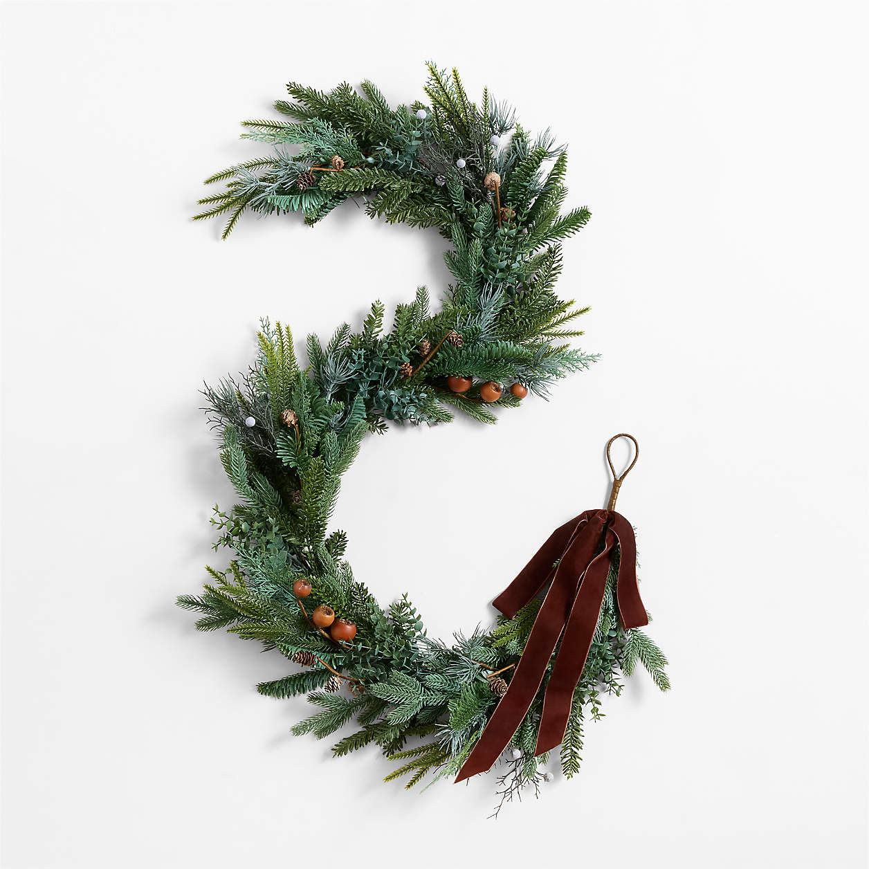 Faux Juniper, Pinecone and Acorn Holiday Garland 6' | Crate & Barrel | Crate & Barrel
