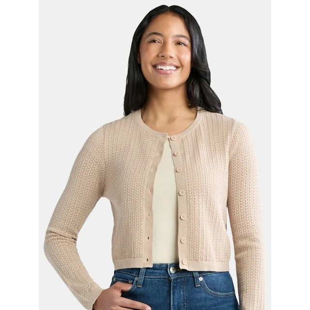 Madden NYC Women’s Cotton Crochet Cardigan Sweater, Midweight, Sizes XXS-XXL | Walmart (US)