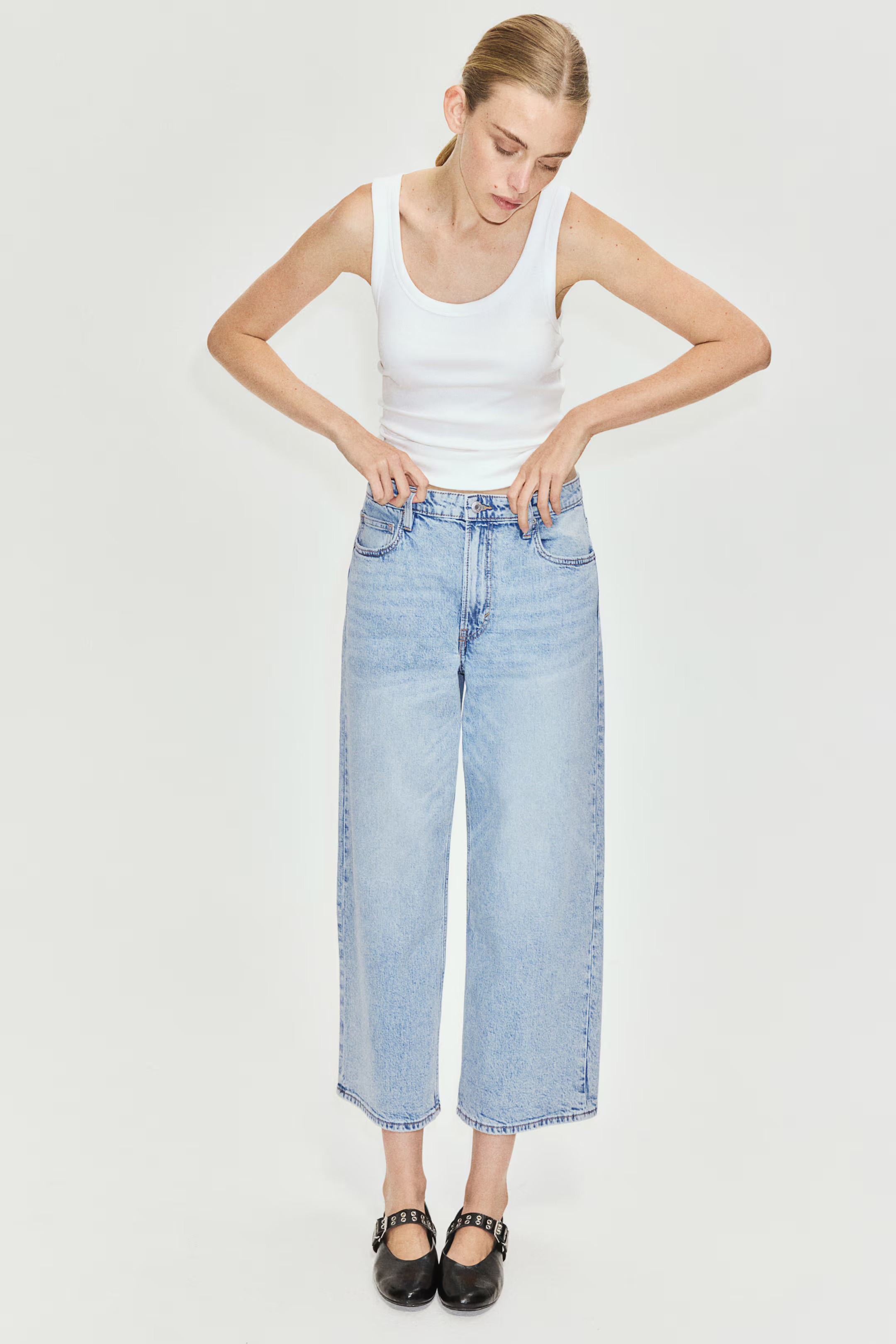 Wide High Cropped Jeans - Light denim blue - Ladies | H&M GB | H&M (UK, MY, IN, SG, PH, TW, HK)