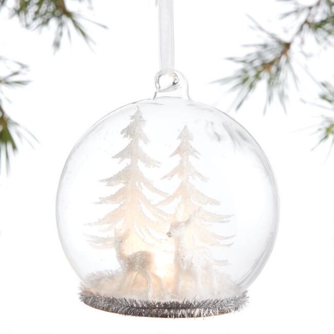 Glass Cloche Snowy Deer Scene LED Light Up Ornament | World Market