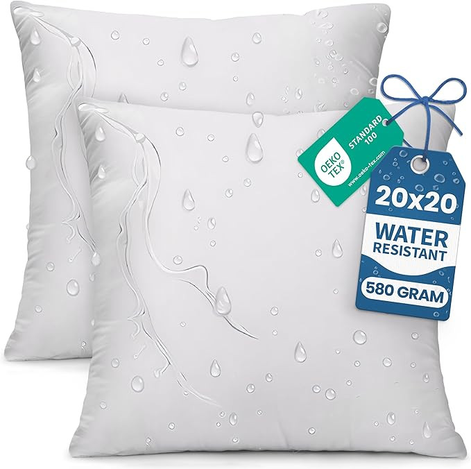Utopia Bedding Outdoor Pillow Inserts 20 x 20 Inches (Pack of 2, White), Water Resistant Garden T... | Amazon (US)