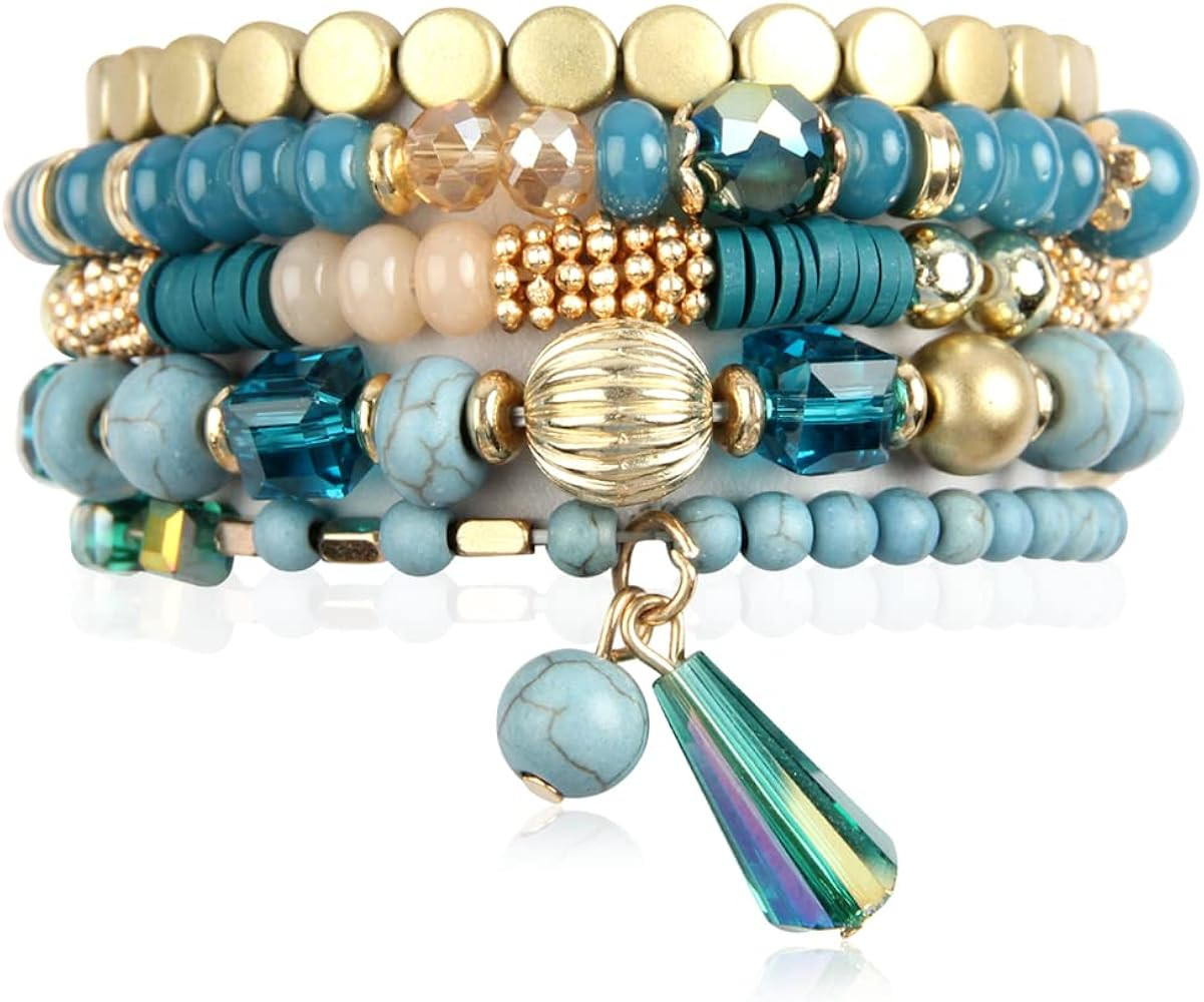 RIAH FASHION Bohemian Mix Bead Multi Layer Versatile Statement Bracelets - Stackable Beaded Stran... | Amazon (US)