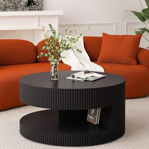 BSYEIO Black Round Coffee Table,Modern Center Table with Storage,Vertical Stripe Design Coffee Table for Living Room,Bedroom-31.5“ | Amazon (US)