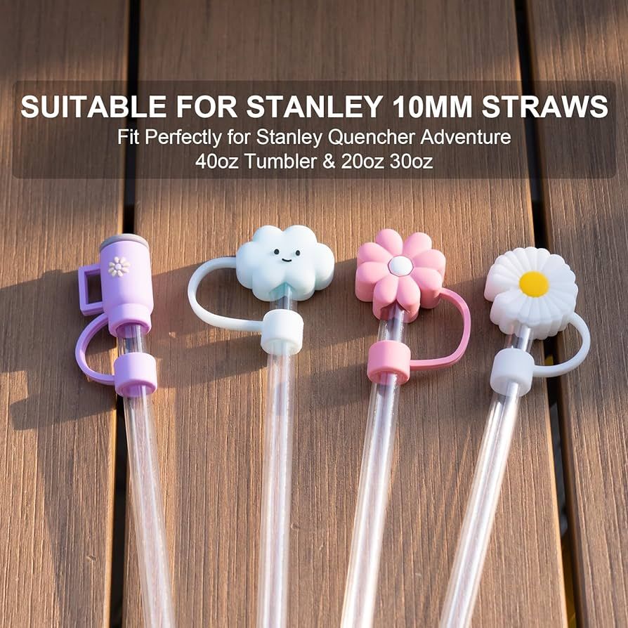 4Pcs 0.4in Diameter Cute Silicone Straw Covers Cap for Stanley Cup, Dust-Proof Drinking Straw Reu... | Amazon (US)