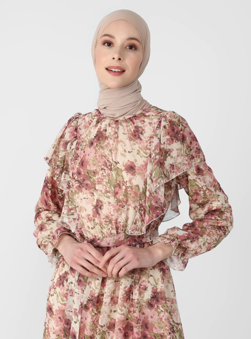 Plum - Floral - Crew neck - Fully Lined - Modest Dress | Modanisa (US)
