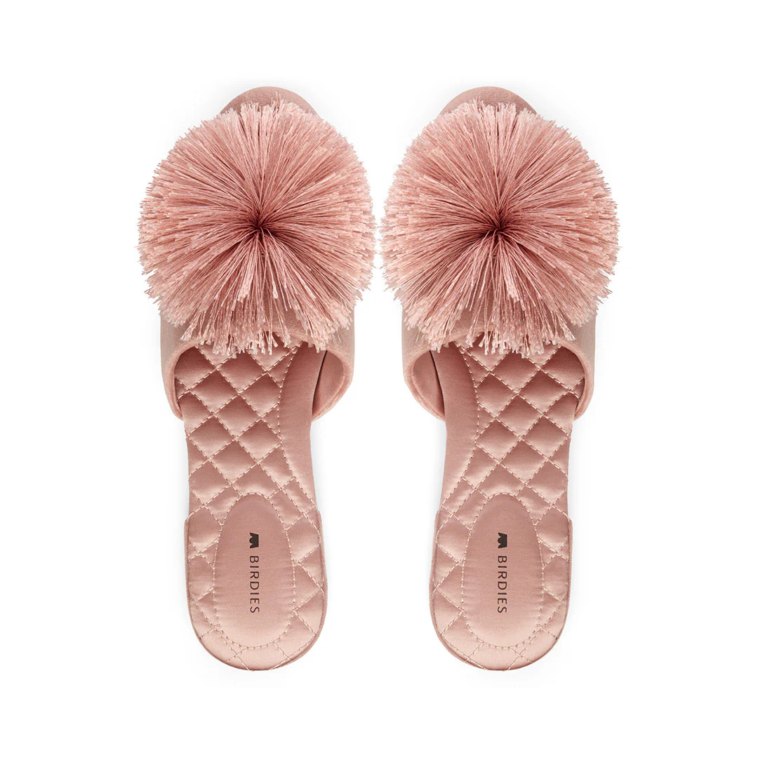 Birdies The Songbird - Blush Pink Slides, Size 6, Velvet | BIRDIES