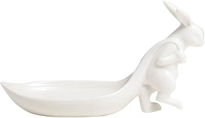 heart & home Ceramic Jewelry Tray, Trinket Dish, Rabbit Pulling Leaf Shaped Jewelry Dish, White | Amazon (US)