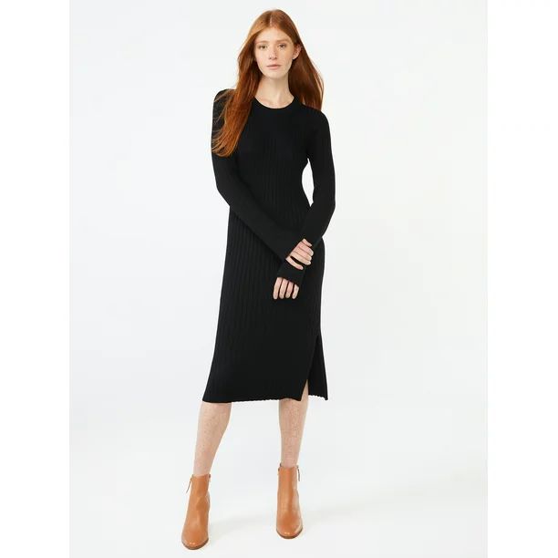 Free Assembly Women's Pleated Sweater Midi Dress | Walmart (US)