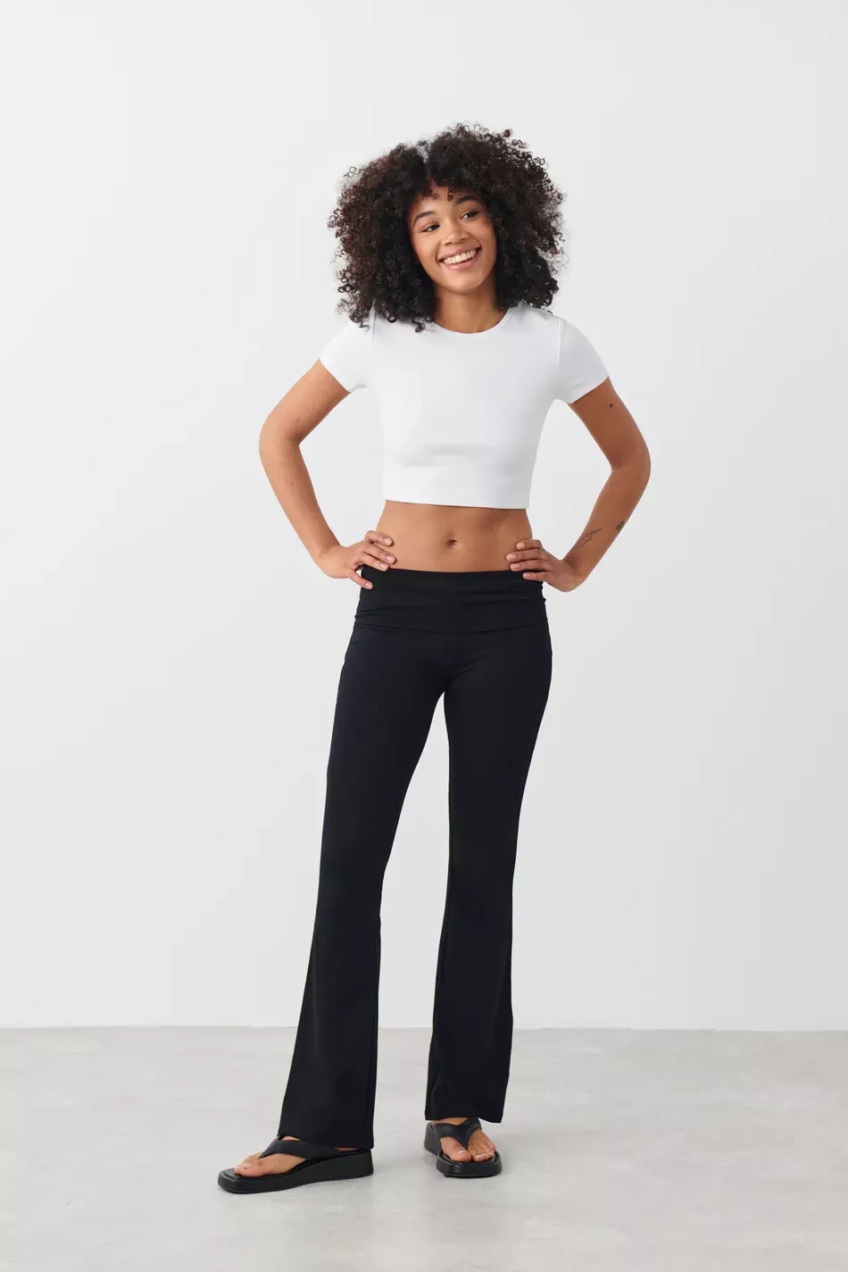 Soft touch folded flare trousers - … curated on LTK