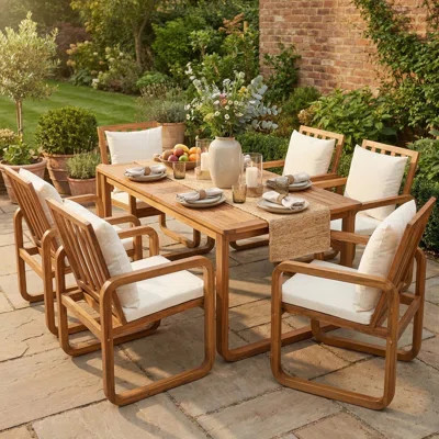 7 Pieces Patio Dining Set Outdoor Dining Table and Chairs Stylish Outdoor Furniture Set with Removable Cushions for Patio, Backyard, Garden | Wayfair North America