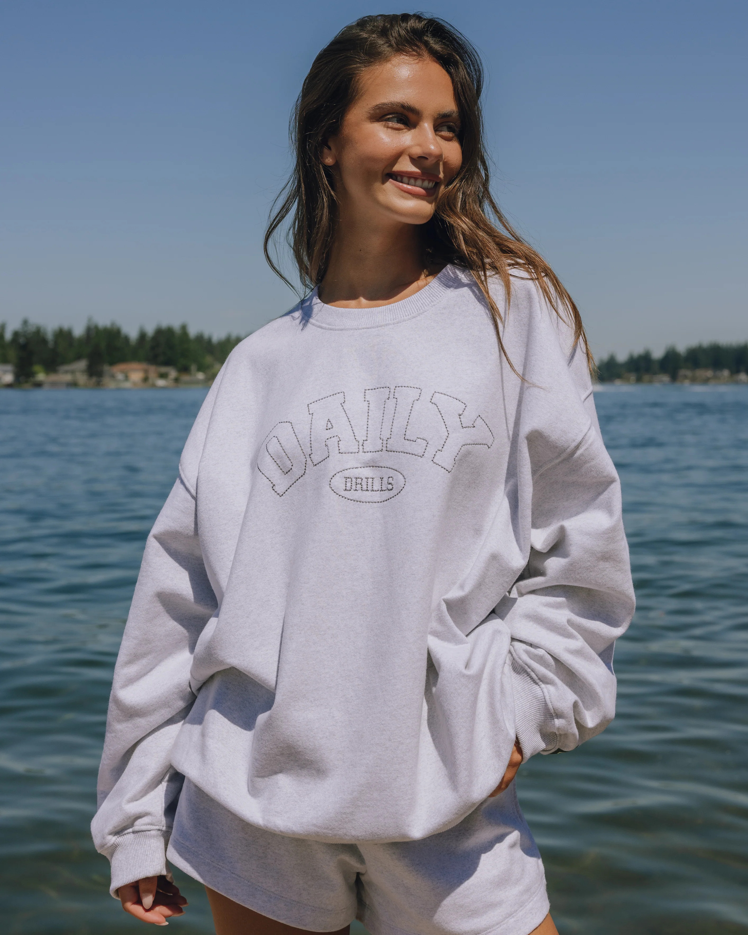 Oversized Fleece Daily Crew - Heather Grey + Dark Grey Stitch | Daily Drills LLC