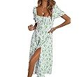 WDIRARA Women's Floral Print Tie Front Square Neck Short Sleeve Split Thigh Dress | Amazon (US)